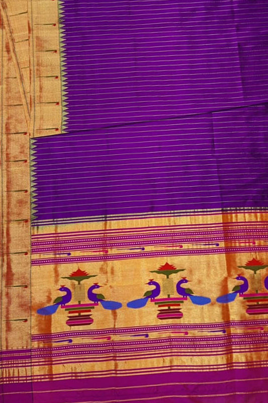 Purple Paithani Handloom Pure Silk Muniya Border Dupatta - Luxurion World