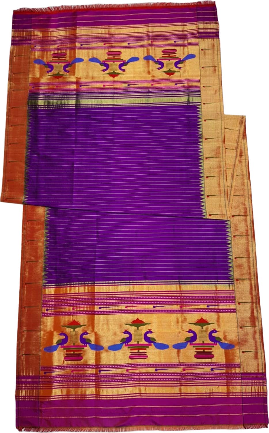 Purple Paithani Handloom Pure Silk Muniya Border Dupatta - Luxurion World