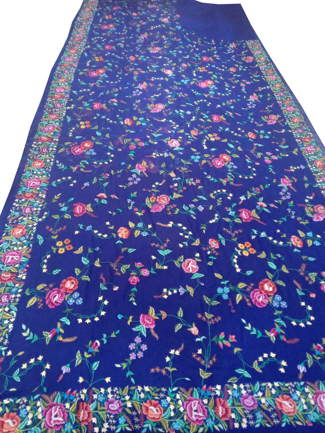 Exquisite Blue Hand Petit Point Pashmina Shawl: Timeless Elegance - Luxurion World