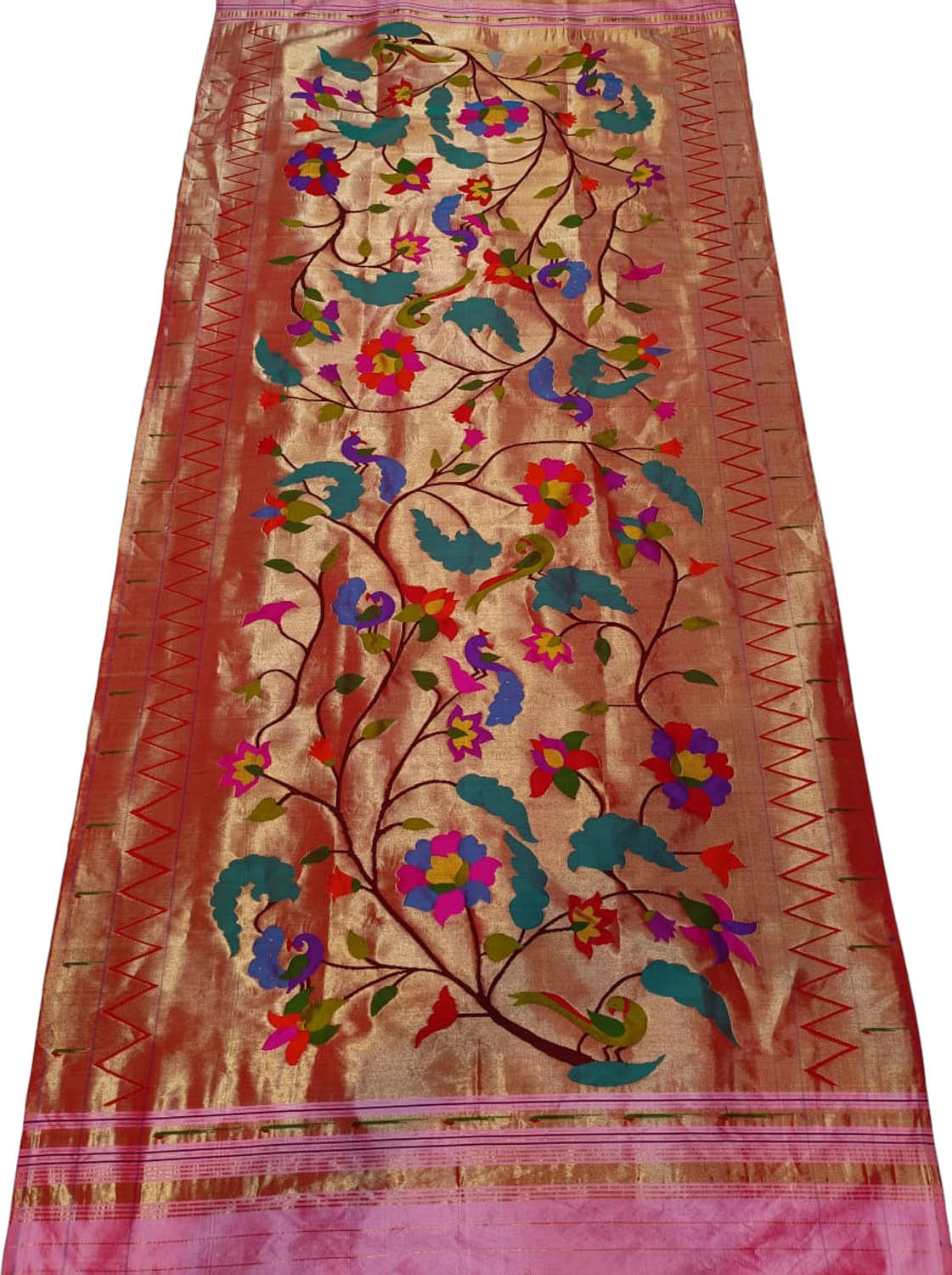 Golden Paithani Handloom Pure Silk Brocade Dupatta - Luxurion World