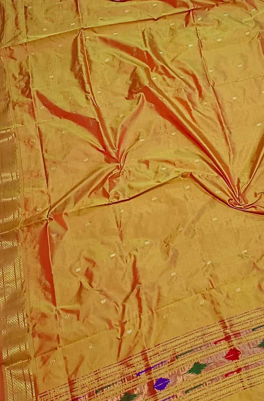 Yellow Handloom Paithani Pure Silk Dupatta - Luxurion World