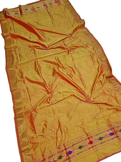 Yellow Handloom Paithani Pure Silk Dupatta - Luxurion World