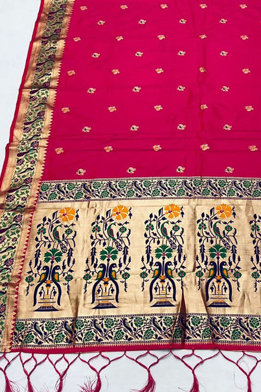 Pink Paithani Silk Peacock Design Dupatta