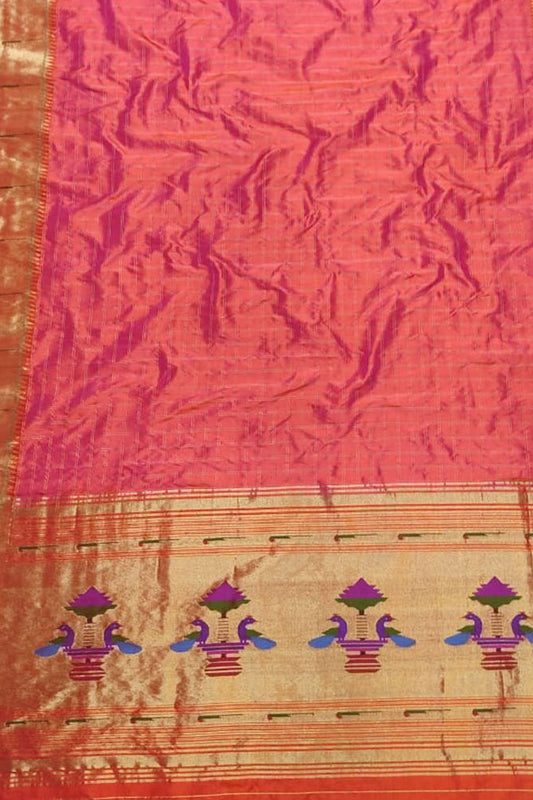 Pink Paithani Handloom Pure Silk Single Muniya Border Dupatta