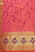 Pink Paithani Handloom Pure Silk Single Muniya Border Dupatta - Luxurion World