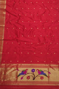Red Paithani Handloom Pure Silk Single Muniya Border Dupatta - Luxurion World