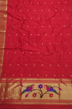 Red Paithani Handloom Pure Silk Single Muniya Border Dupatta - Luxurion World
