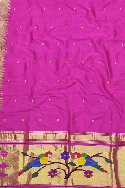 Pink Paithani Handloom Pure Silk Single Muniya Border Dupatta - Luxurion World