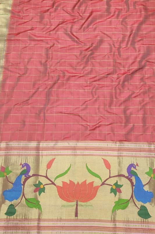Pink Paithani Handloom Pure Silk Single Muniya Border Dupatta - Luxurion World