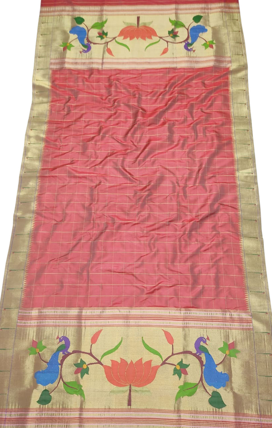 Pink Paithani Handloom Pure Silk Single Muniya Border Dupatta - Luxurion World