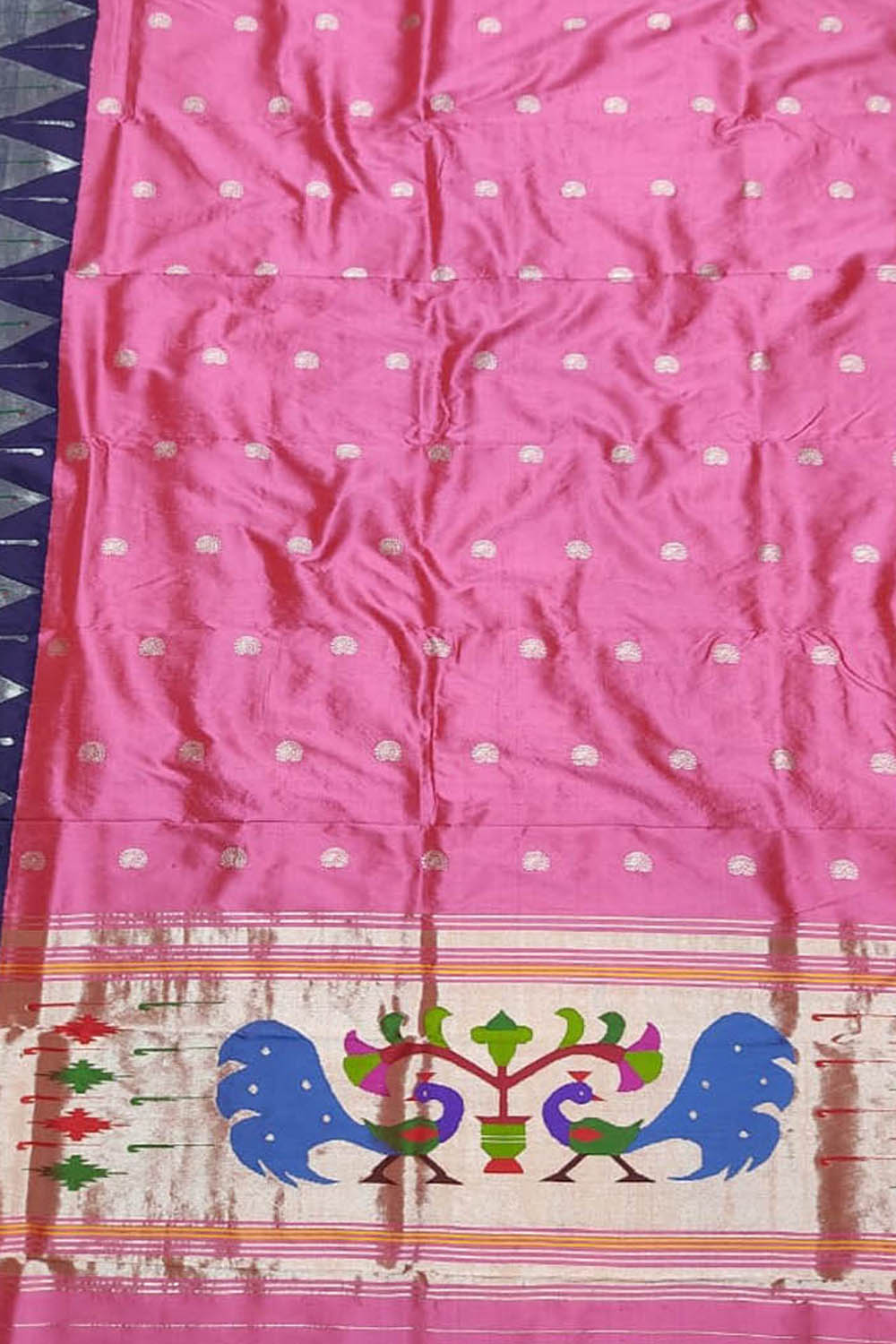 Pink Paithani Handloom Pure Silk Single Muniya Border Dupatta - Luxurion World