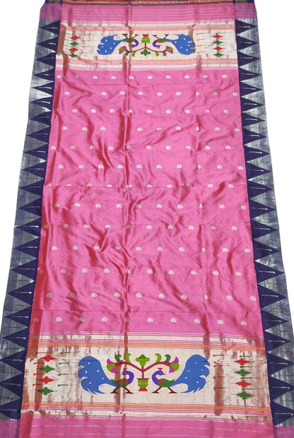 Pink Paithani Handloom Pure Silk Single Muniya Border Dupatta - Luxurion World