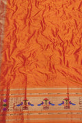 Orange Paithani Handloom Pure Silk Single Muniya Border Dupatta - Luxurion World