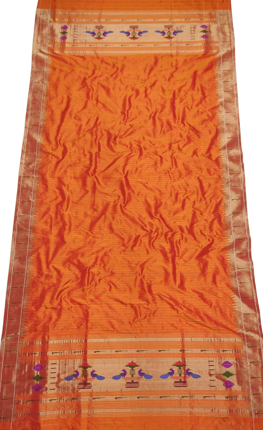 Orange Paithani Handloom Pure Silk Single Muniya Border Dupatta - Luxurion World