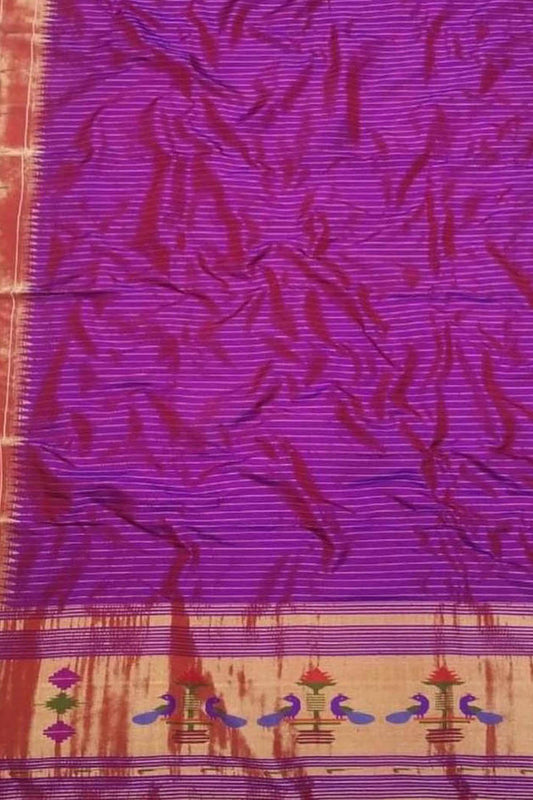 Purple Paithani Handloom Pure Silk Single Muniya Border Dupatta - Luxurion World