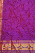 Purple Paithani Handloom Pure Silk Single Muniya Border Dupatta - Luxurion World