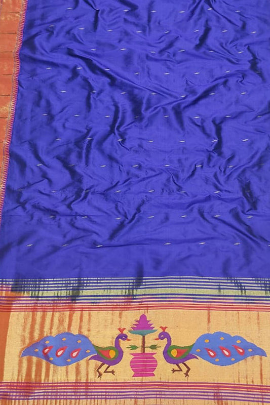 Blue Paithani Handloom Pure Silk Single Muniya Border Dupatta - Luxurion World