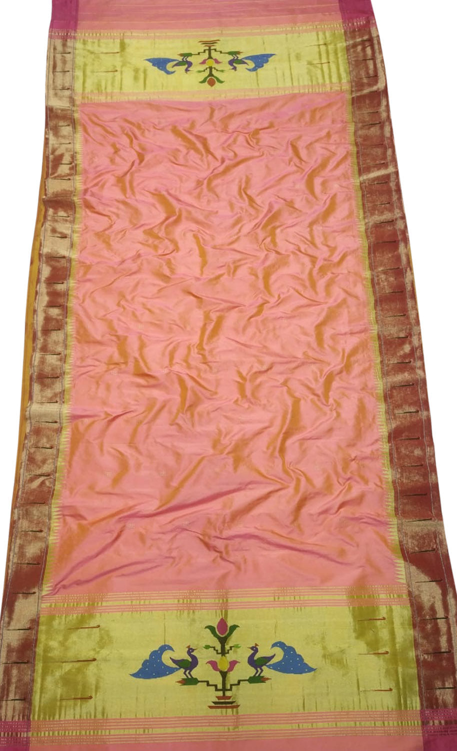 Pink Paithani Handloom Pure Silk Single Muniya Border Dupatta - Luxurion World