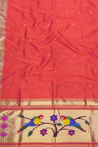 Pink And Orange Shot Paithani Handloom Pure Silk Single Muniya Border Dupatta - Luxurion World