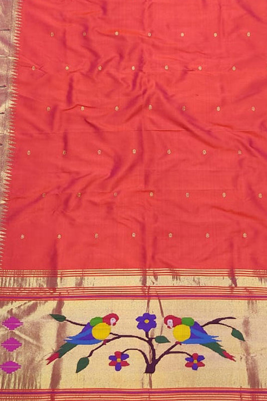 Pink And Orange Shot Paithani Handloom Pure Silk Single Muniya Border Dupatta