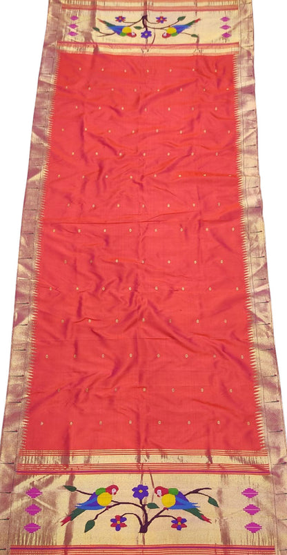 Pink And Orange Shot Paithani Handloom Pure Silk Single Muniya Border Dupatta - Luxurion World