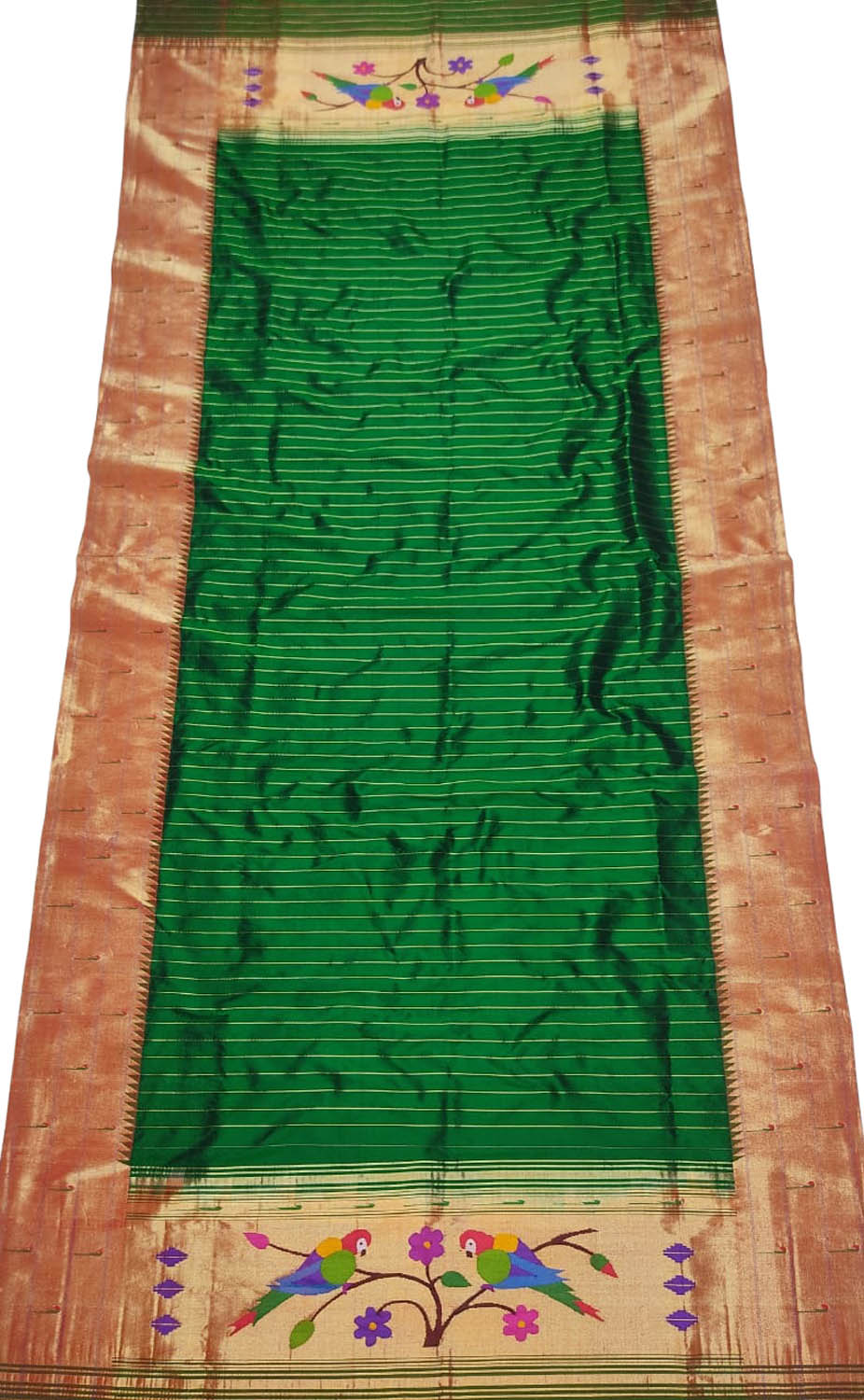 Green Paithani Handloom Pure Silk Triple Muniya Border Dupatta - Luxurion World