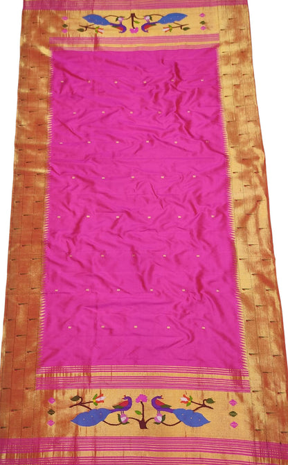Pink Paithani Handloom Pure Silk Triple Muniya Border Dupatta - Luxurion World