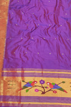 Purple Paithani Handloom Pure Silk Triple Muniya Border Dupatta - Luxurion World