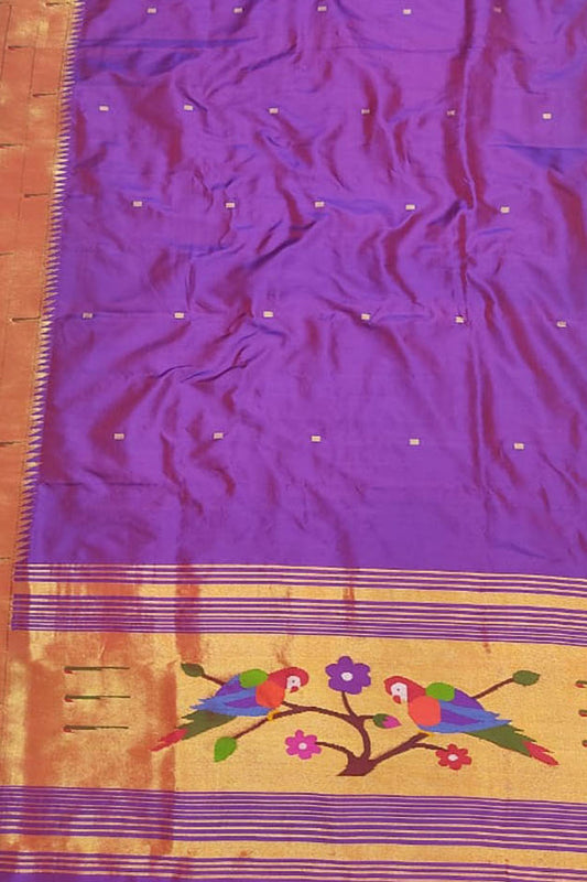 Purple Paithani Handloom Pure Silk Triple Muniya Border Dupatta - Luxurion World