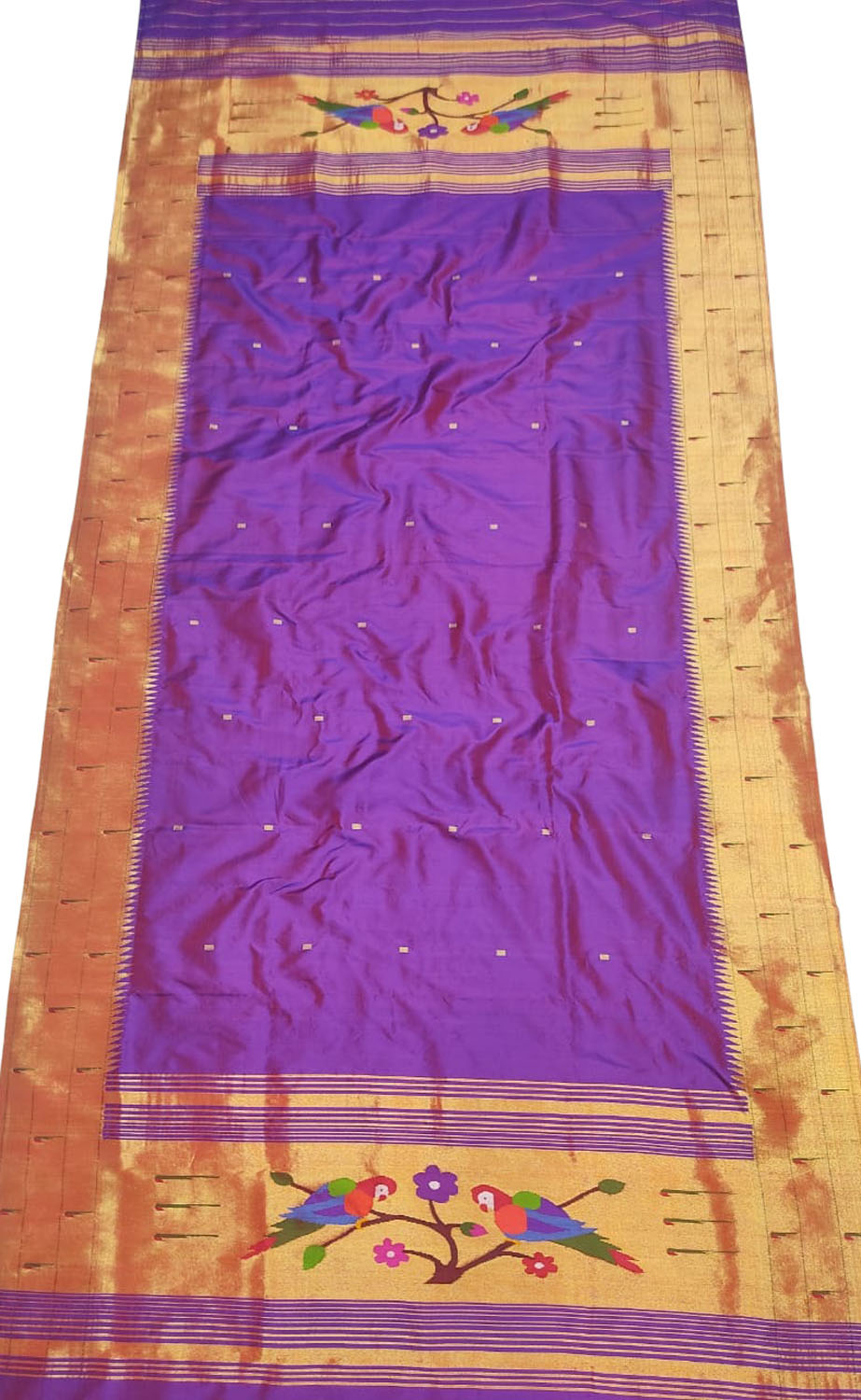 Purple Paithani Handloom Pure Silk Triple Muniya Border Dupatta - Luxurion World
