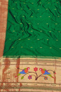 Green Paithani Handloom Pure Silk Triple Muniya Border Dupatta - Luxurion World