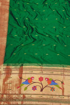 Green Paithani Handloom Pure Silk Triple Muniya Border Dupatta - Luxurion World