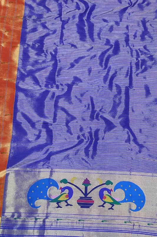Purple Paithani Handloom Pure Silk Triple Muniya Border Dupatta - Luxurion World