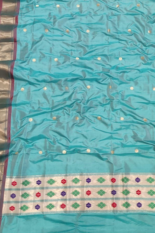 Stunning Blue Paithani Silk Dupatta - Pure Elegance - Luxurion World