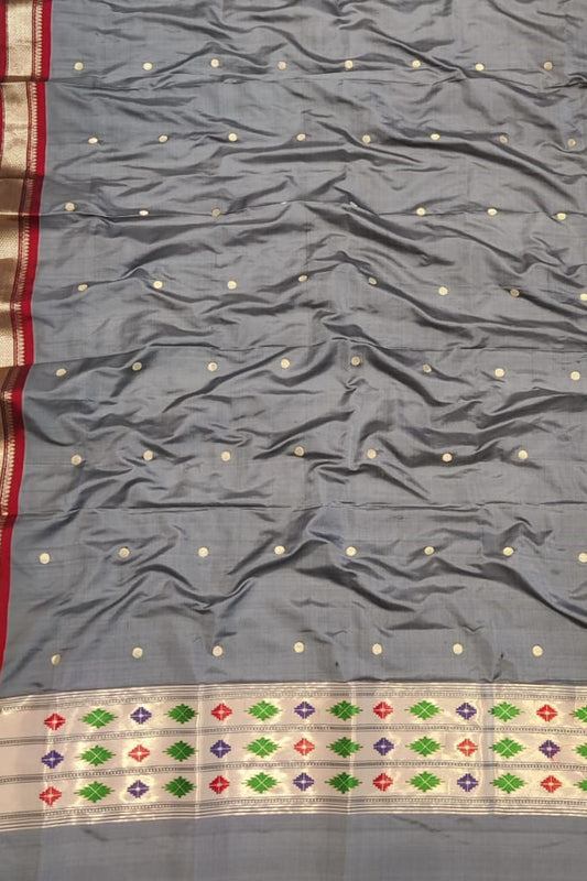 Stunning Grey Paithani Silk Dupatta - Pure Elegance for Any Occasion - Luxurion World