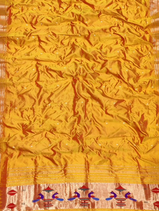 Yellow Paithani Handloom Pure Silk Dupatta - Luxurion World