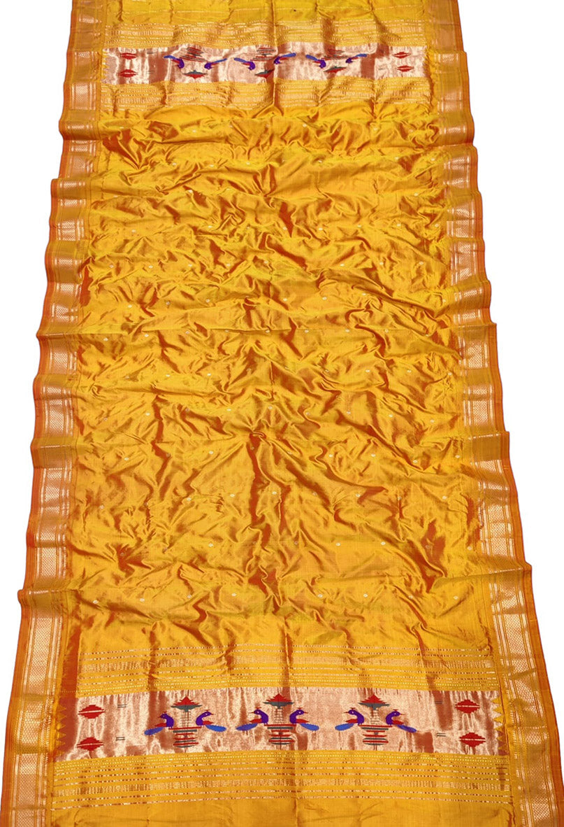 Yellow Paithani Handloom Pure Silk Dupatta - Luxurion World