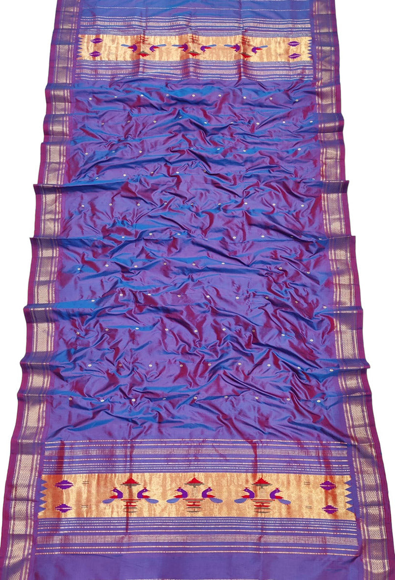Purple Paithani Handloom Pure Silk Dupatta - Luxurion World