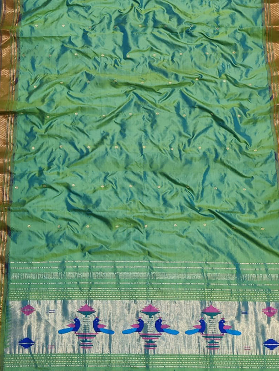Green Paithani Handloom Pure Silk Dupatta - Luxurion World