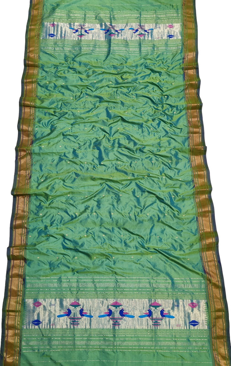 Green Paithani Handloom Pure Silk Dupatta - Luxurion World