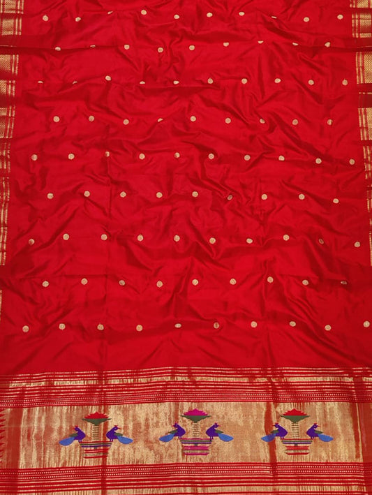 Red Paithani Handloom Pure Silk Dupatta