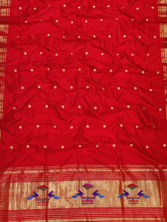 Red Paithani Handloom Pure Silk Dupatta - Luxurion World