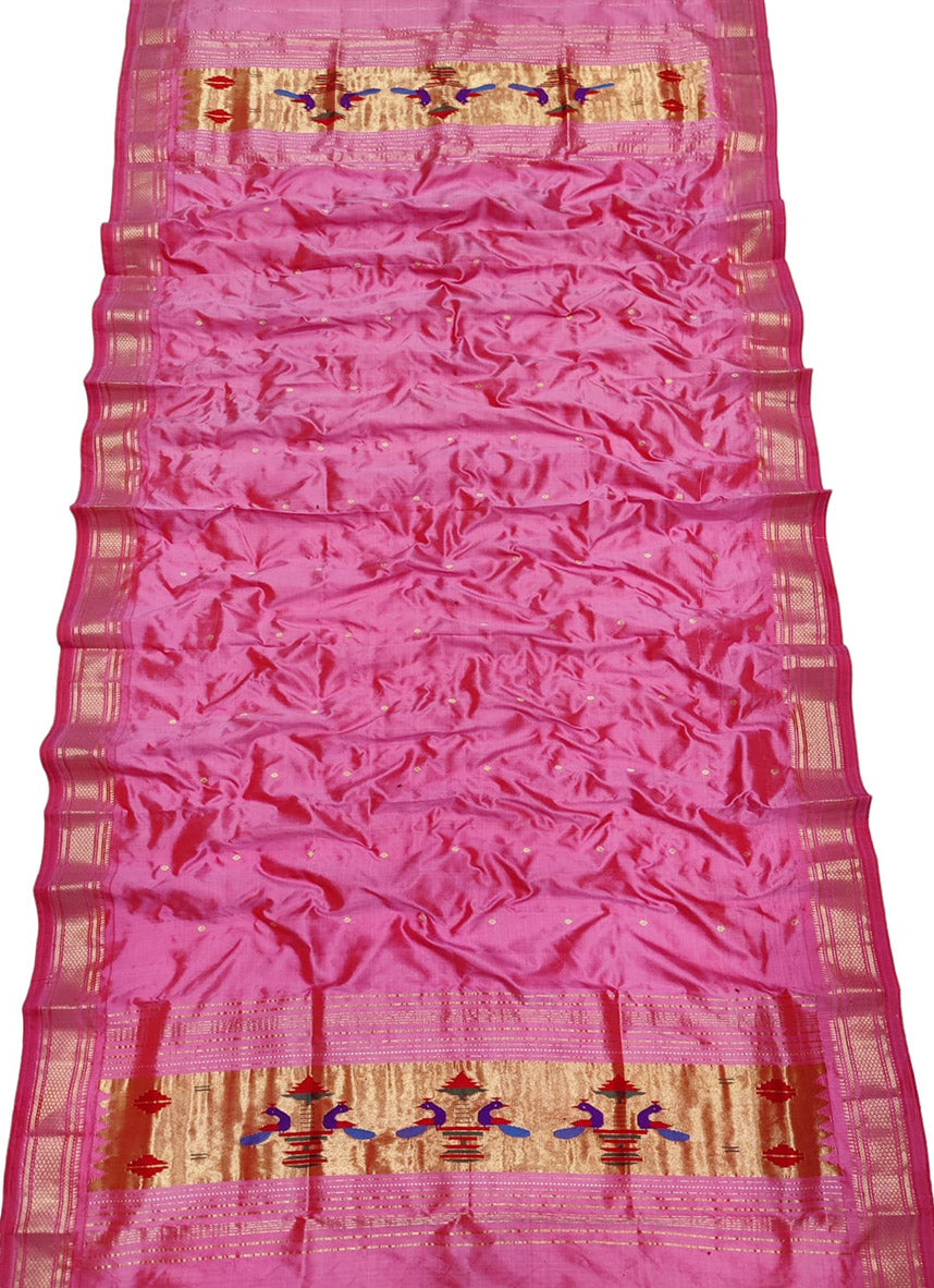 Pink Paithani Handloom Pure Silk Dupatta - Luxurion World