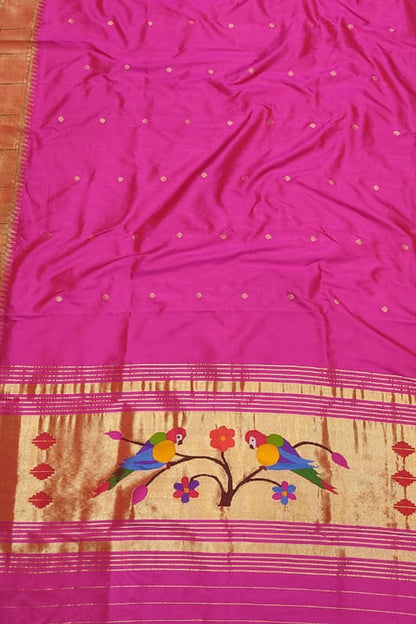 Pink Paithani Handloom Pure Silk Muniya Border Dupatta