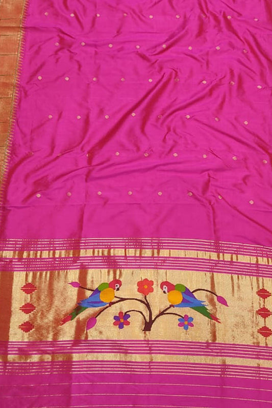 Pink Paithani Handloom Pure Silk Muniya Border Dupatta - Luxurion World