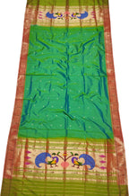 Green Paithani Handloom Pure Silk Muniya Border Dupatta - Luxurion World