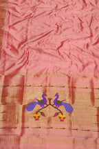 Pink Paithani Handloom Pure Silk Muniya Border Dupatta - Luxurion World