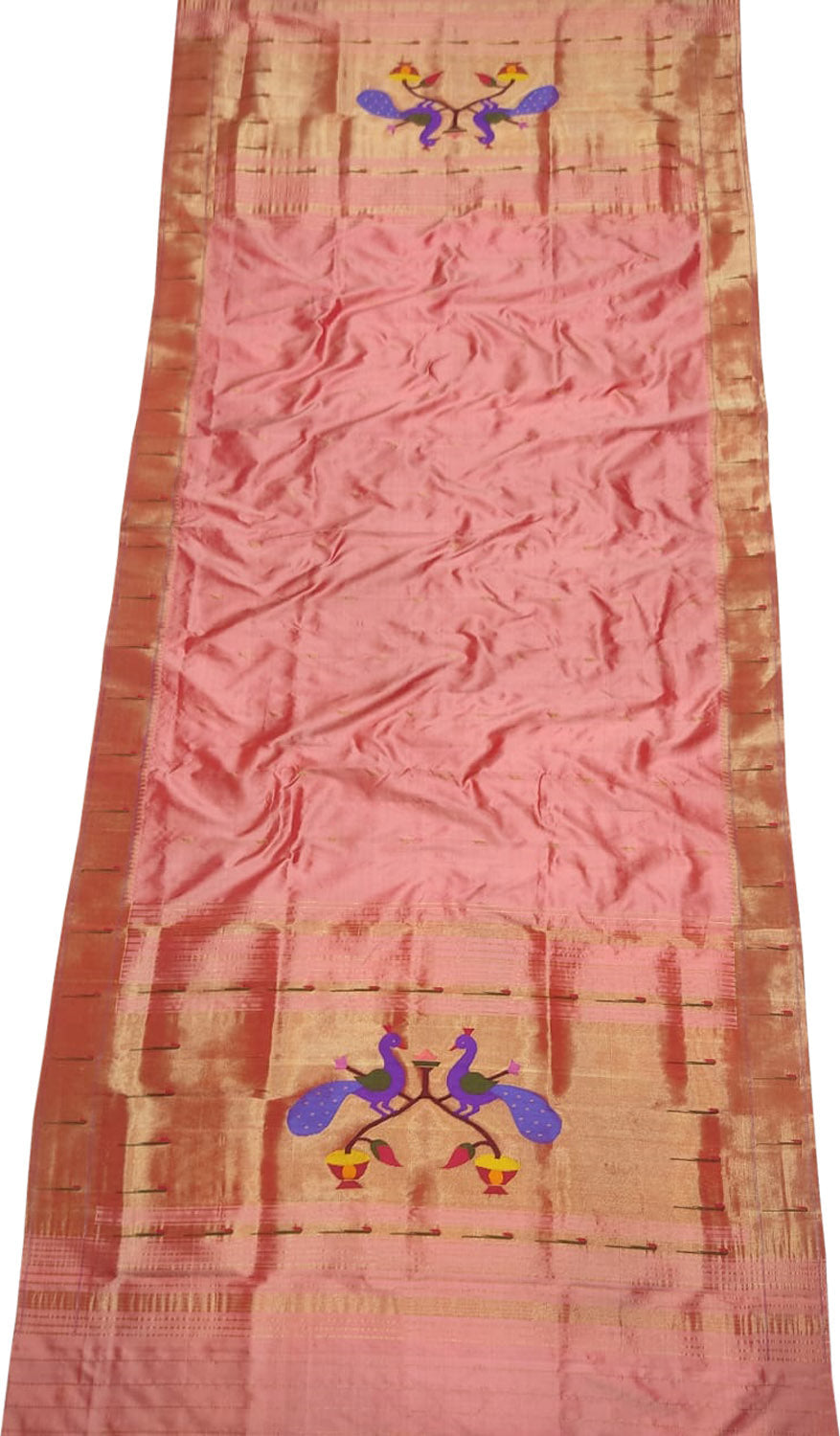 Pink Paithani Handloom Pure Silk Muniya Border Dupatta - Luxurion World