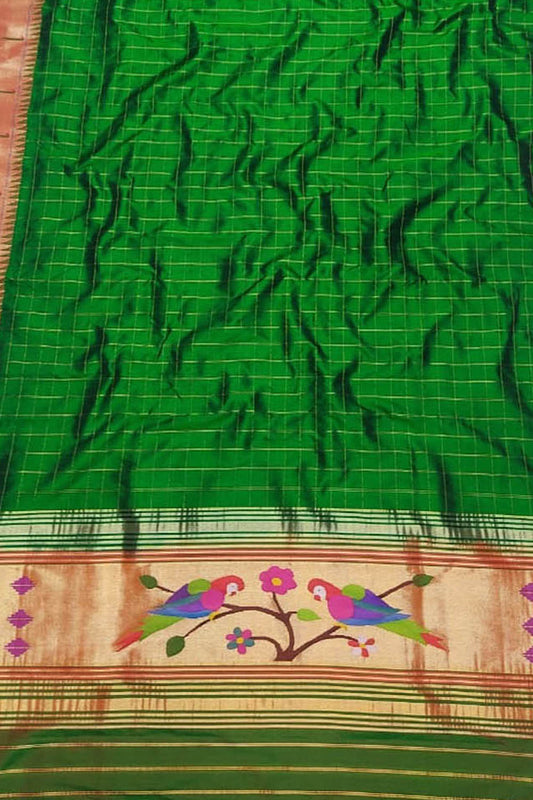 Green Paithani Handloom Pure Silk Muniya Border Dupatta