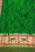 Green Paithani Handloom Pure Silk Muniya Border Dupatta - Luxurion World